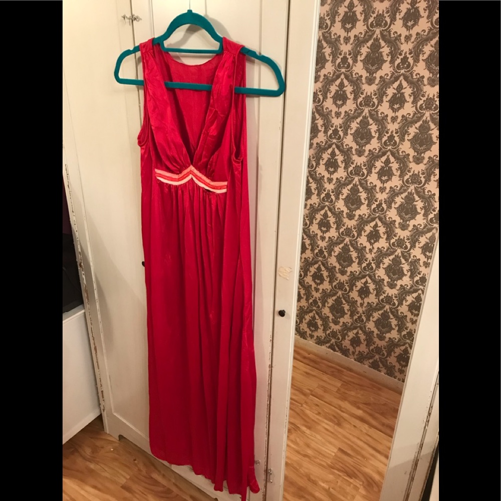 Vintage 1950’s Vintage Nightgown Red & Pink Maxi - Picture 9 of 11